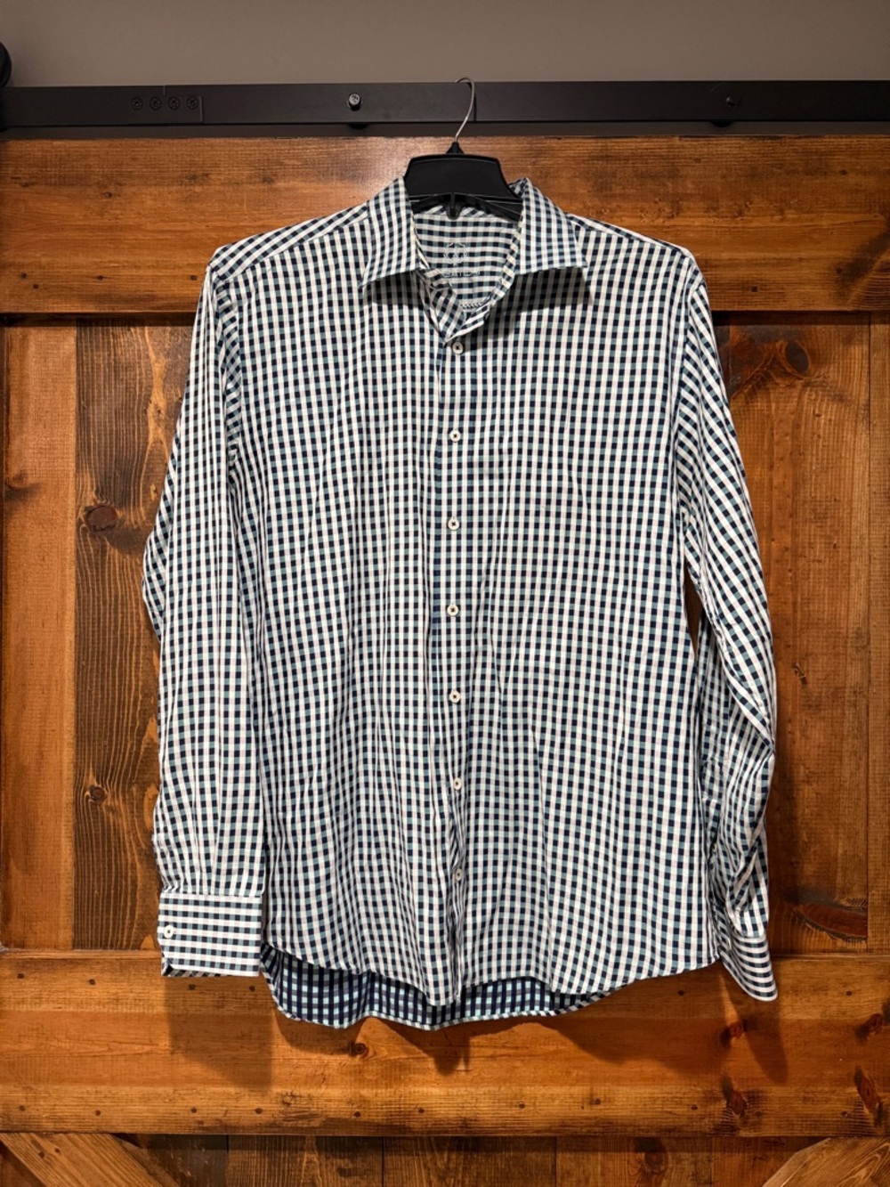 Bugatchi Uomo Mens Long Sleeve Shirt Button Down Green Blue Plaid XXL